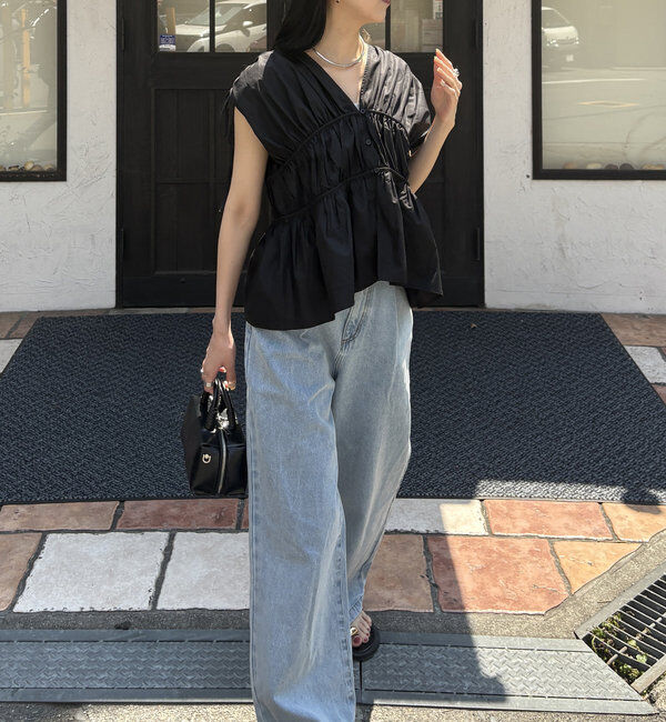  「ギャザーVノースリシャツ」|シャツ・ブラウス|