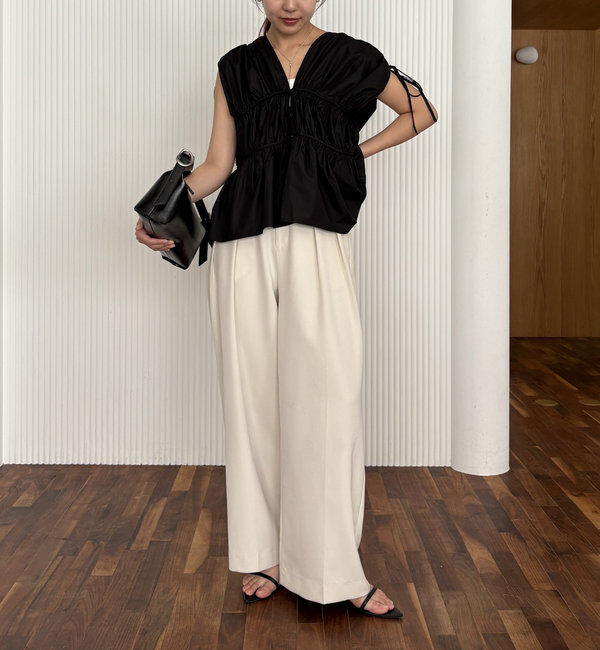  「ギャザーVノースリシャツ」|シャツ・ブラウス|