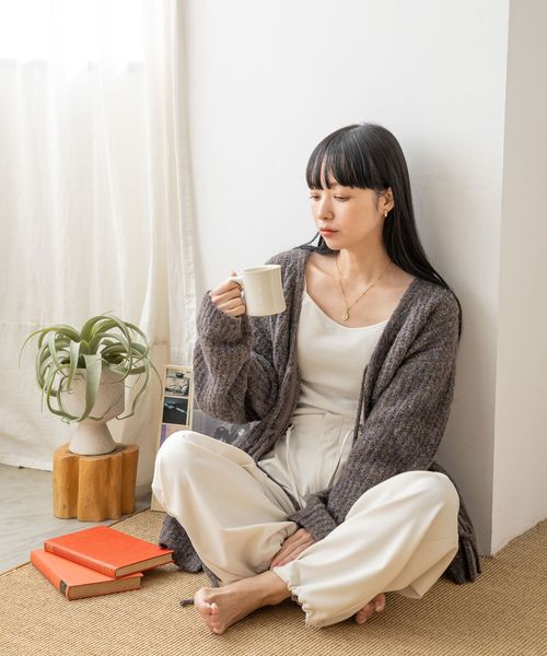 LOWRYS FARM「【前後着用可能】２ＷＡＹメランジリボンロングスリーブ」|ニット・セーター|