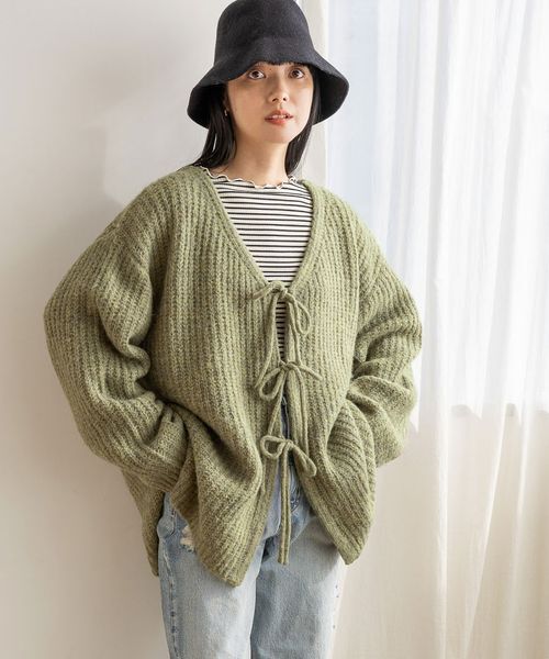 LOWRYS FARM「【前後着用可能】２ＷＡＹメランジリボンロングスリーブ」|ニット・セーター|GRN2