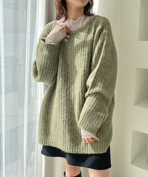 LOWRYS FARM「【前後着用可能】２ＷＡＹメランジリボンロングスリーブ」|ニット・セーター|