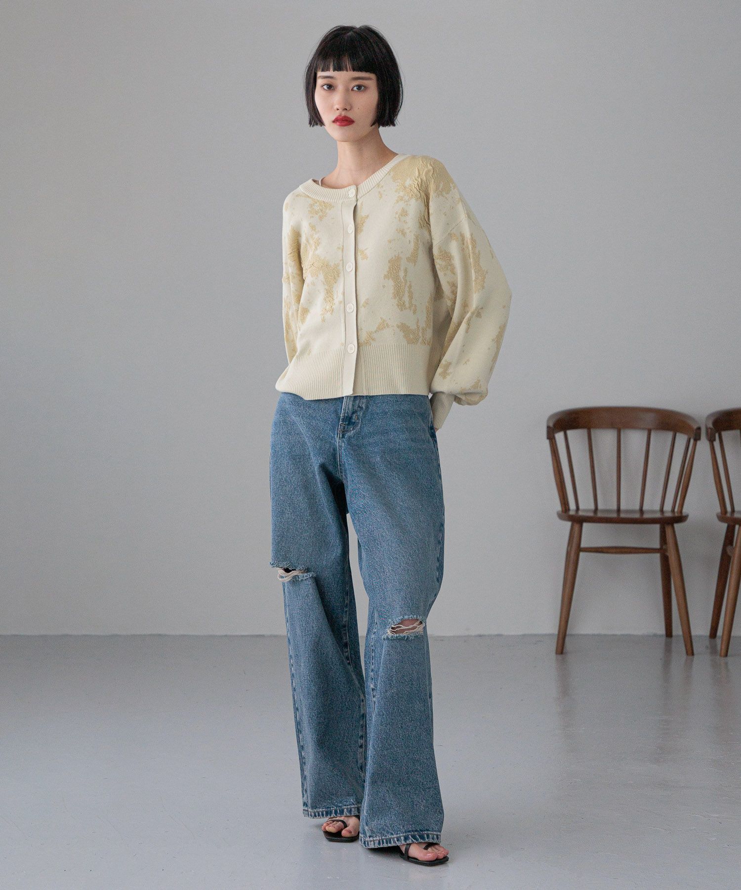 LOWRYS FARM「ボカシジャガードカーディガン」|ニット・セーター|