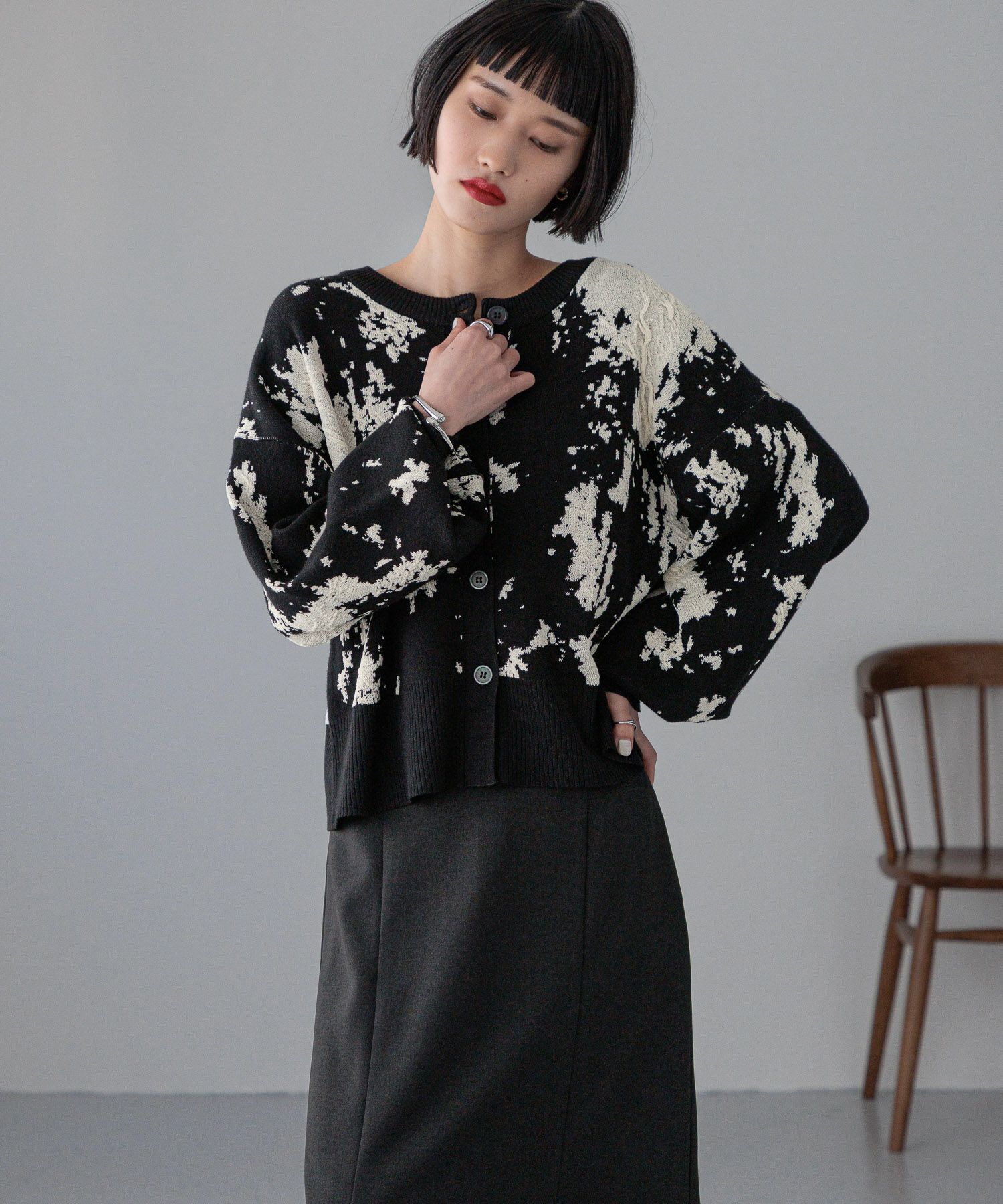 LOWRYS FARM「ボカシジャガードカーディガン」|ニット・セーター|