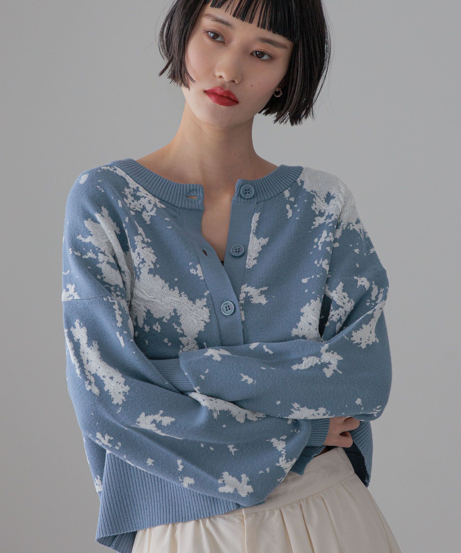 LOWRYS FARM「ボカシジャガードカーディガン」|ニット・セーター|BLU4