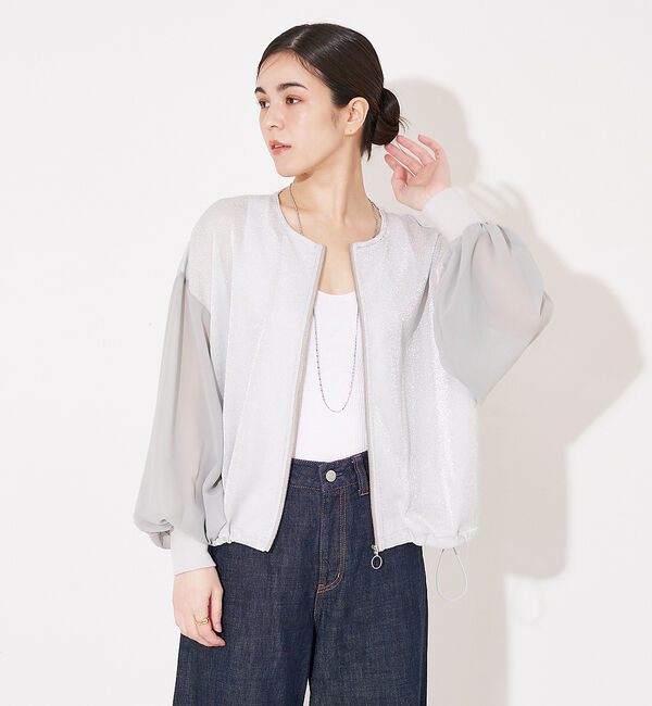 collex「【WEB限定】シアーラメジップアップカーディガン」|カーディガン|シルバー
