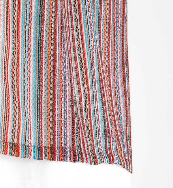 ABAHOUSE「【Revo./レボ】透かし編みニットオープンカラーストライプ半端袖シャツ」|シャツ・ブラウス|