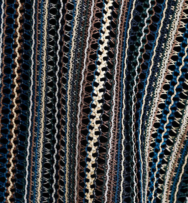 ABAHOUSE「【Revo./レボ】透かし編みニットオープンカラーストライプ半端袖シャツ」|シャツ・ブラウス|