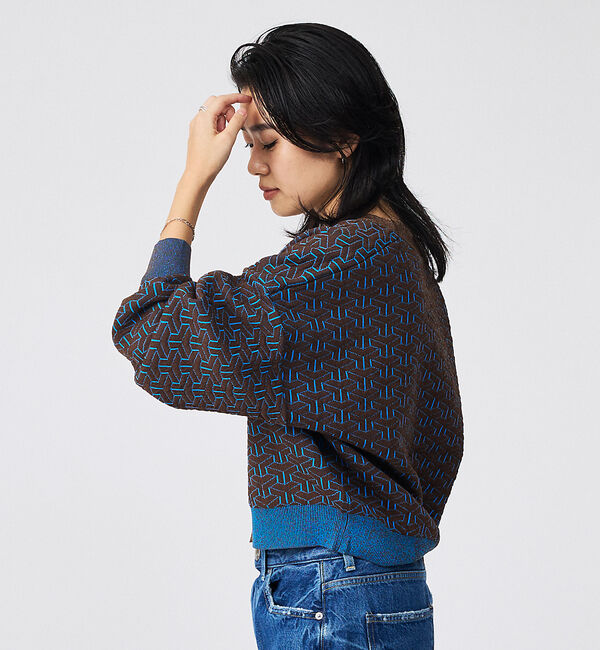 Rouge vif「【Le Melange/ル・メランジュ】ジャガードVネックカーディガン / 幾何」|カーディガン|