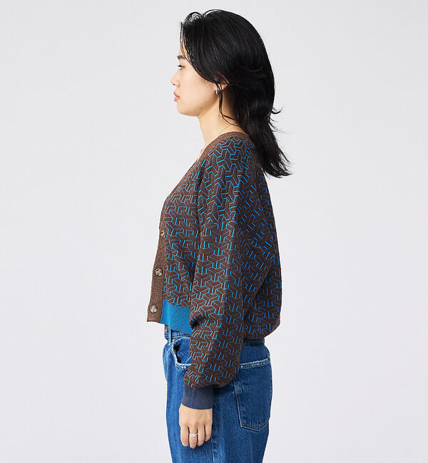 Rouge vif「【Le Melange/ル・メランジュ】ジャガードVネックカーディガン / 幾何」|カーディガン|