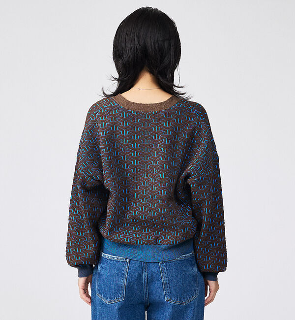 Rouge vif「【Le Melange/ル・メランジュ】ジャガードVネックカーディガン / 幾何」|カーディガン|