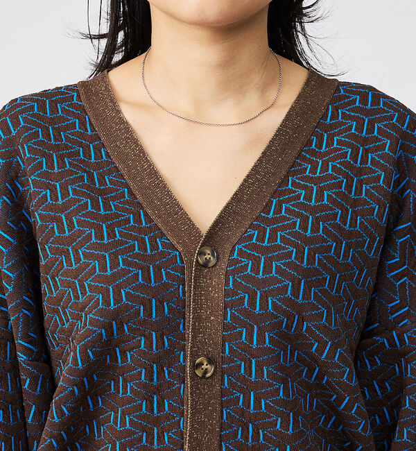 Rouge vif「【Le Melange/ル・メランジュ】ジャガードVネックカーディガン / 幾何」|カーディガン|