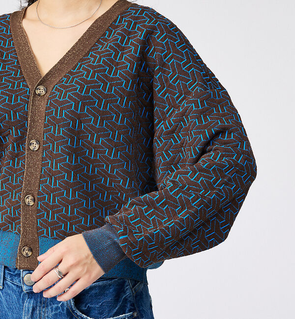 Rouge vif「【Le Melange/ル・メランジュ】ジャガードVネックカーディガン / 幾何」|カーディガン|