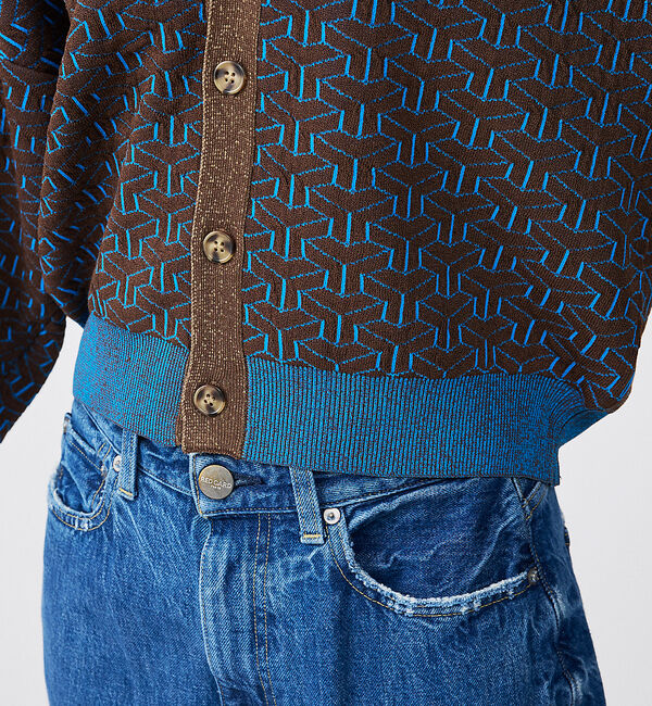 Rouge vif「【Le Melange/ル・メランジュ】ジャガードVネックカーディガン / 幾何」|カーディガン|