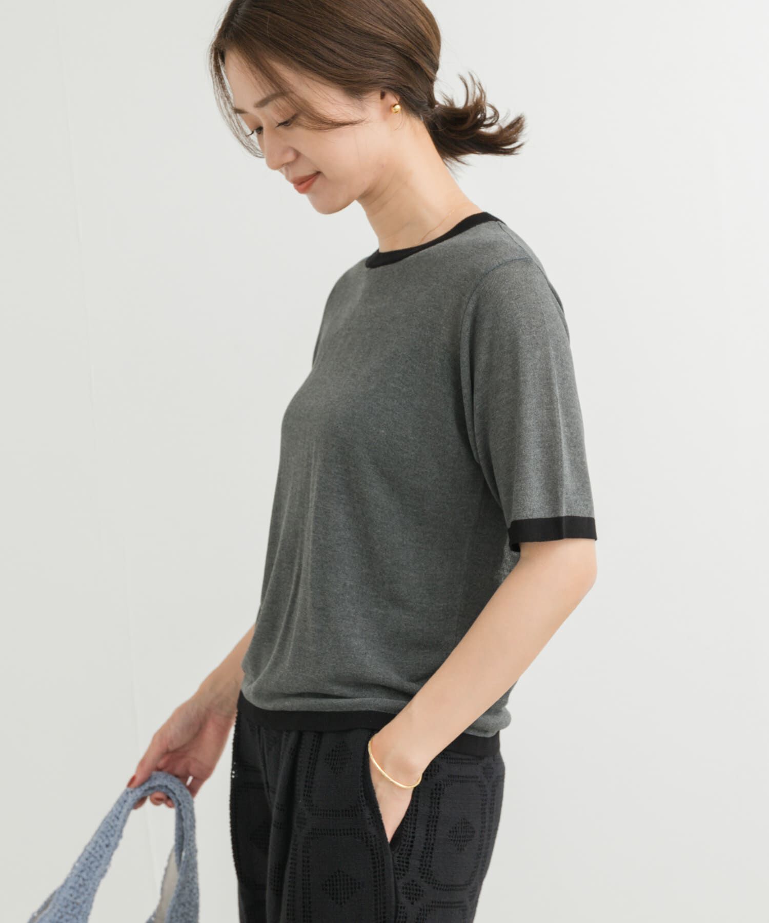 URBAN RESEARCH DOORS「リンガー半袖ニットTシャツ」|ニット・セーター|