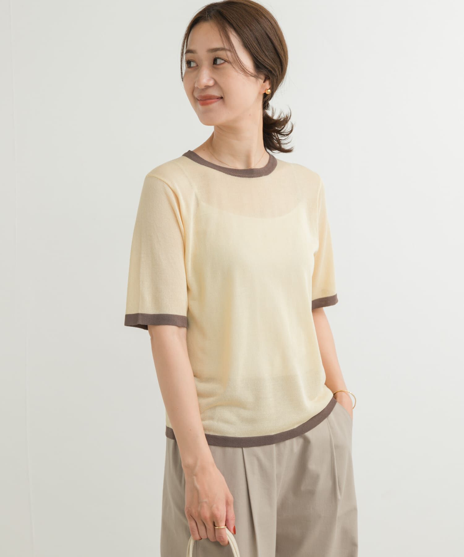 URBAN RESEARCH DOORS「リンガー半袖ニットTシャツ」|ニット・セーター|