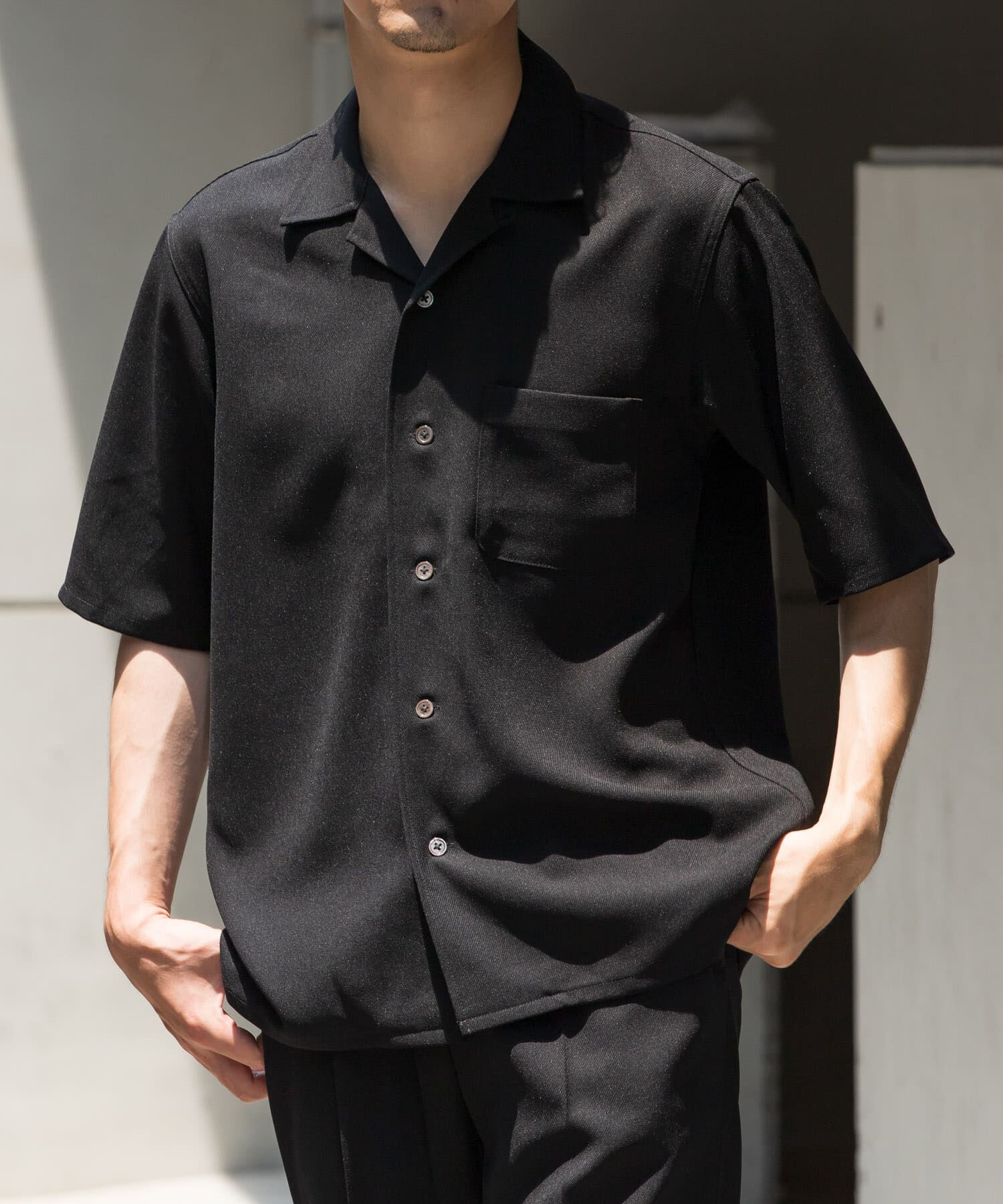 URBAN RESEARCH ROSSO「『WEB限定』『セットアップ対応』パナマ風オープンカラー半袖シャツ」|シャツ・ブラウス|ブラック