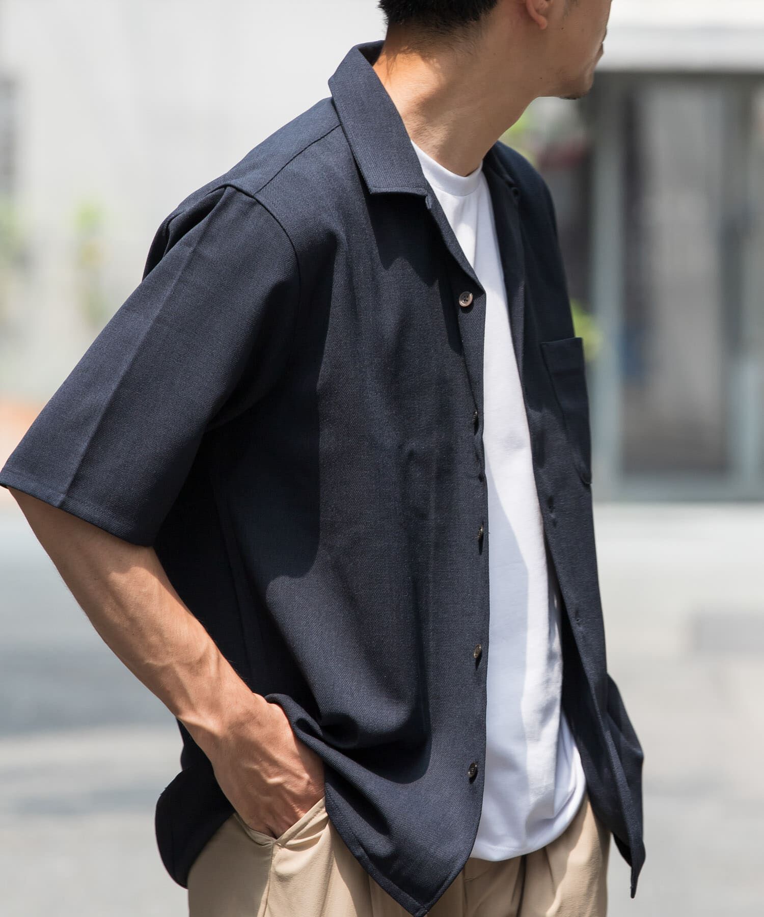 URBAN RESEARCH ROSSO「『WEB限定』『セットアップ対応』パナマ風オープンカラー半袖シャツ」|シャツ・ブラウス|ネイビー