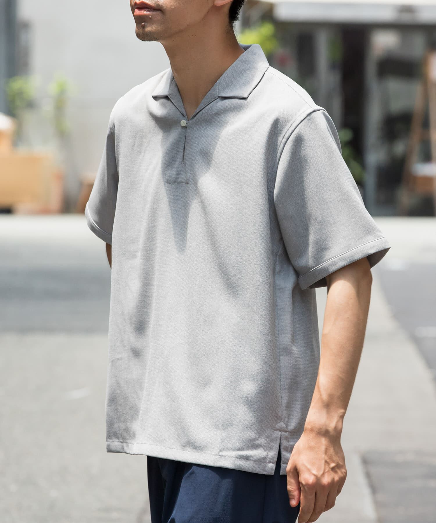 URBAN RESEARCH ROSSO「『WEB限定』『セットアップ対応』パナマ風スキッパーシャツ」|シャツ・ブラウス|グレー系その他