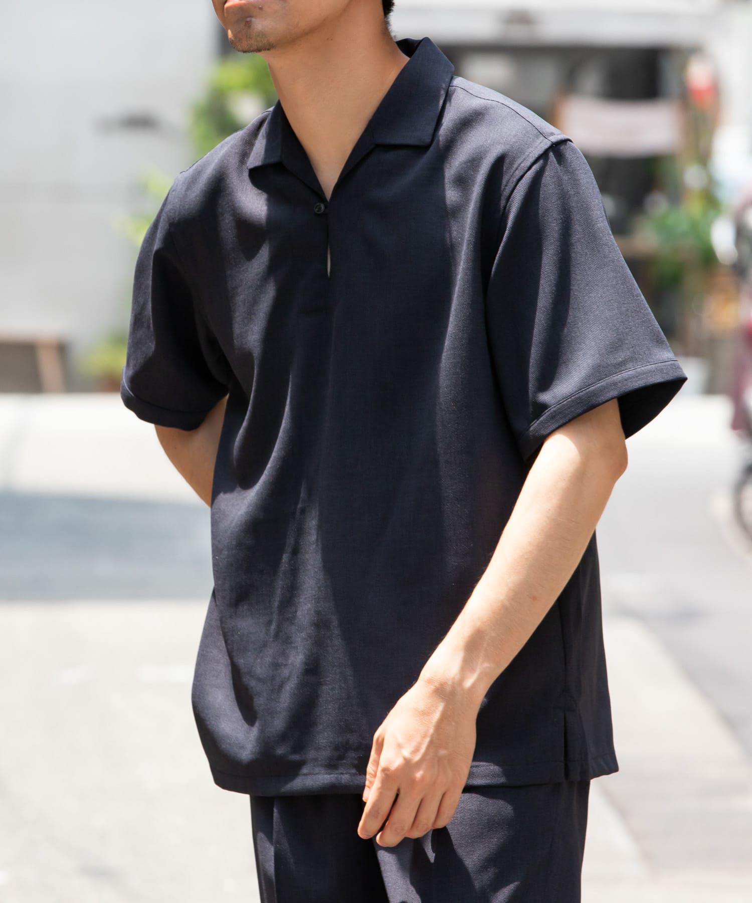 URBAN RESEARCH ROSSO「『WEB限定』『セットアップ対応』パナマ風スキッパーシャツ」|シャツ・ブラウス|ネイビー