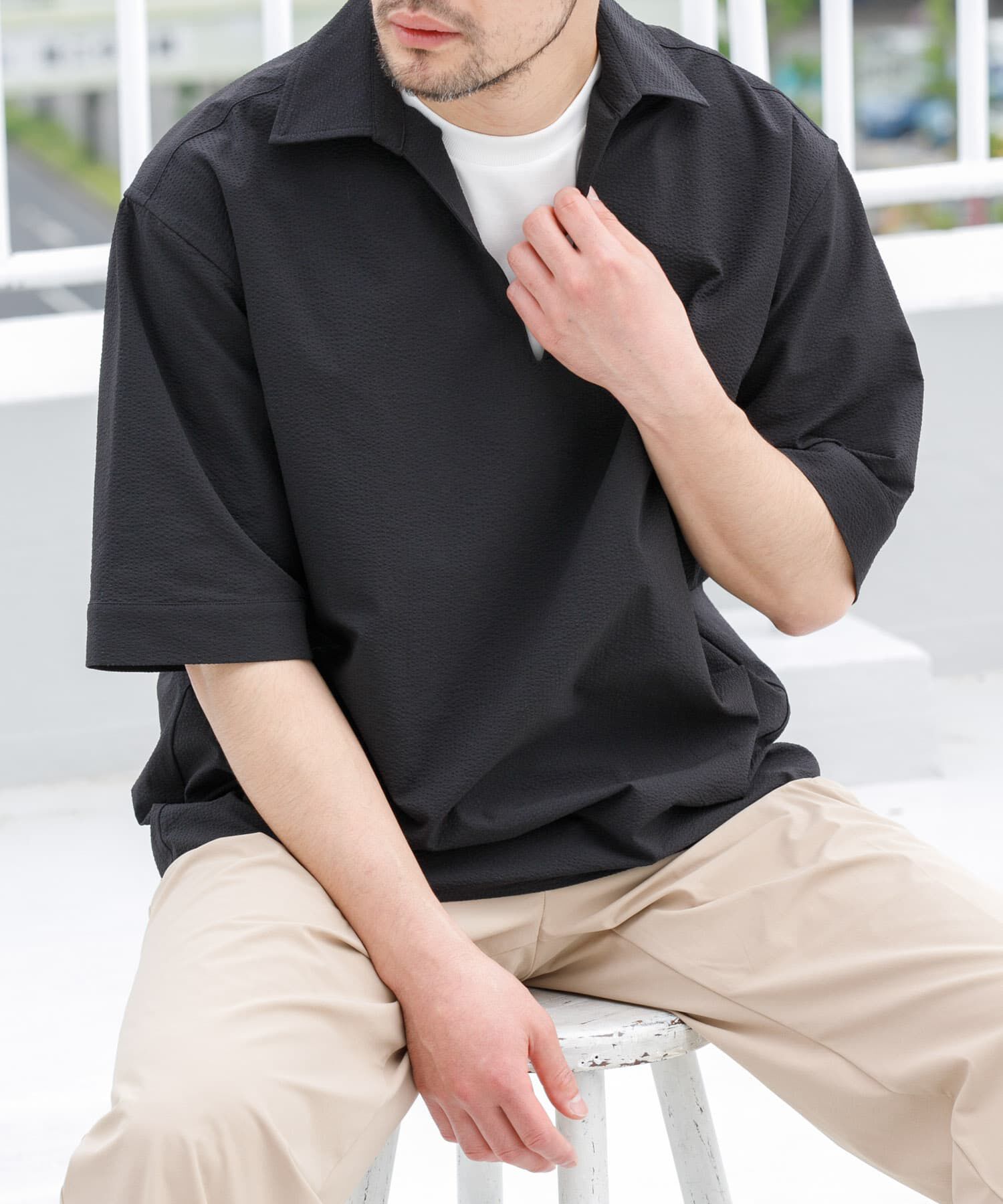 URBAN RESEARCH ROSSO「『WEB限定』『ｾｯﾄｱｯﾌﾟ対応/XLｻｲｽﾞあり』ｼｱｻｯｶｰｽｷｯﾊ 」|シャツ・ブラウス|ブラック