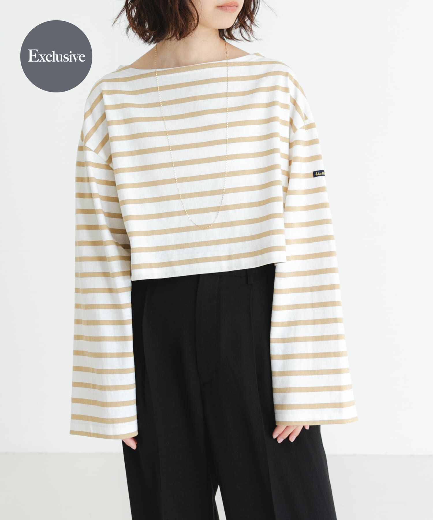 URBAN RESEARCH「『WEB/一部店舗限定』『別注』Le minor&times;UR　Border cropped Tee」|Tシャツ・カットソー|ベージュ
