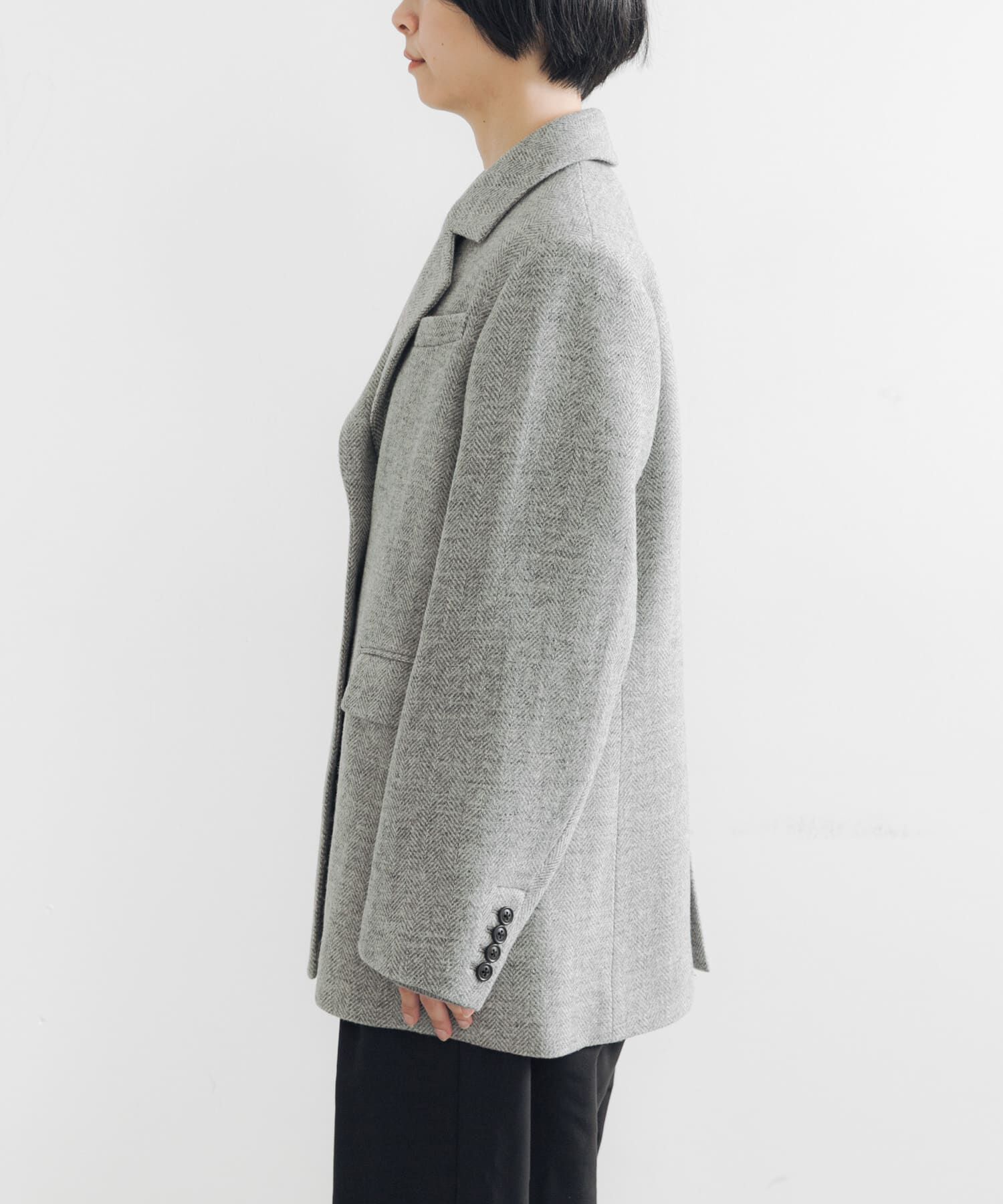 URBAN RESEARCH「ブリティッシュウールツイードジャケット」|ノーカラーコート|