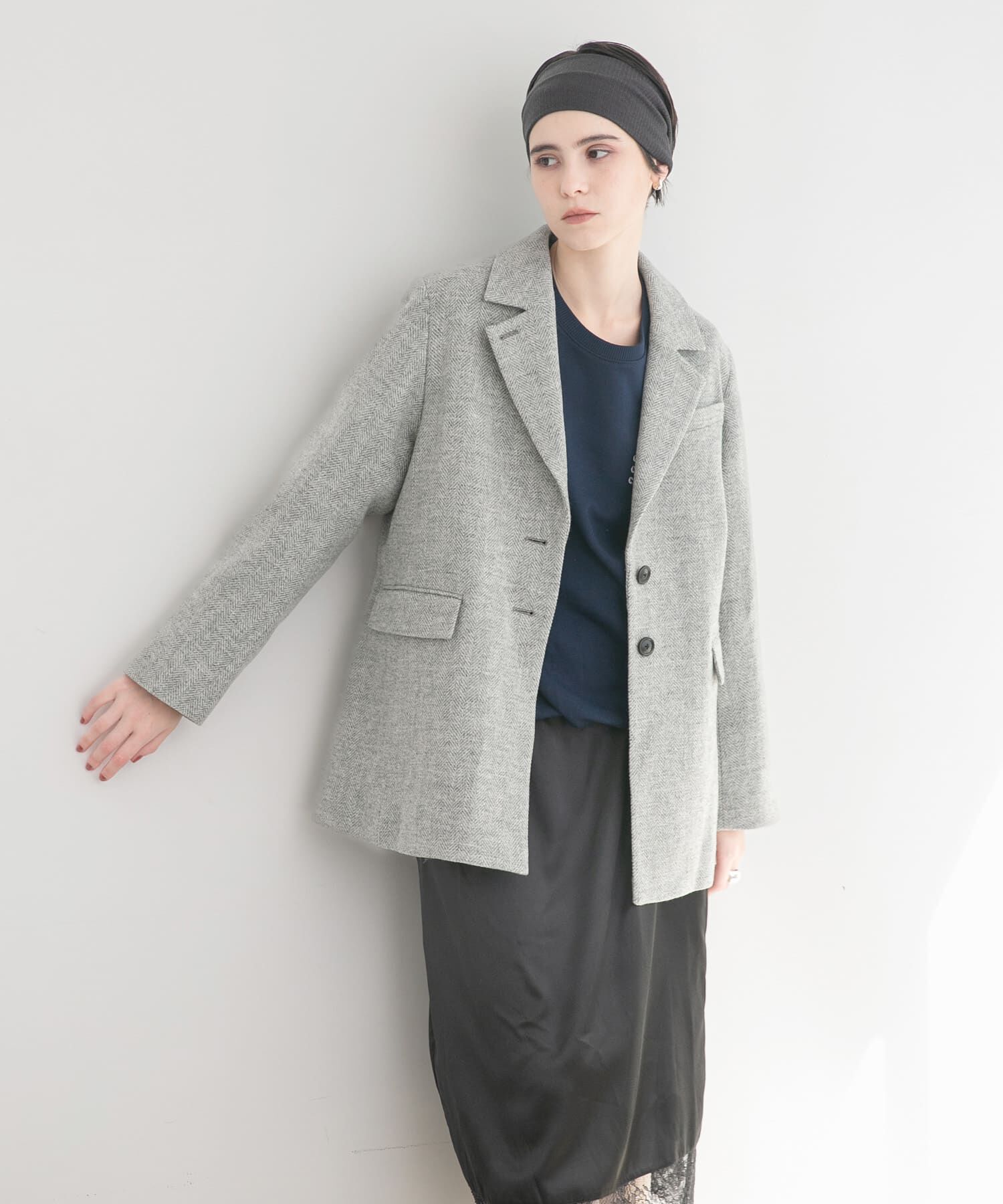 URBAN RESEARCH「ブリティッシュウールツイードジャケット」|ノーカラーコート|