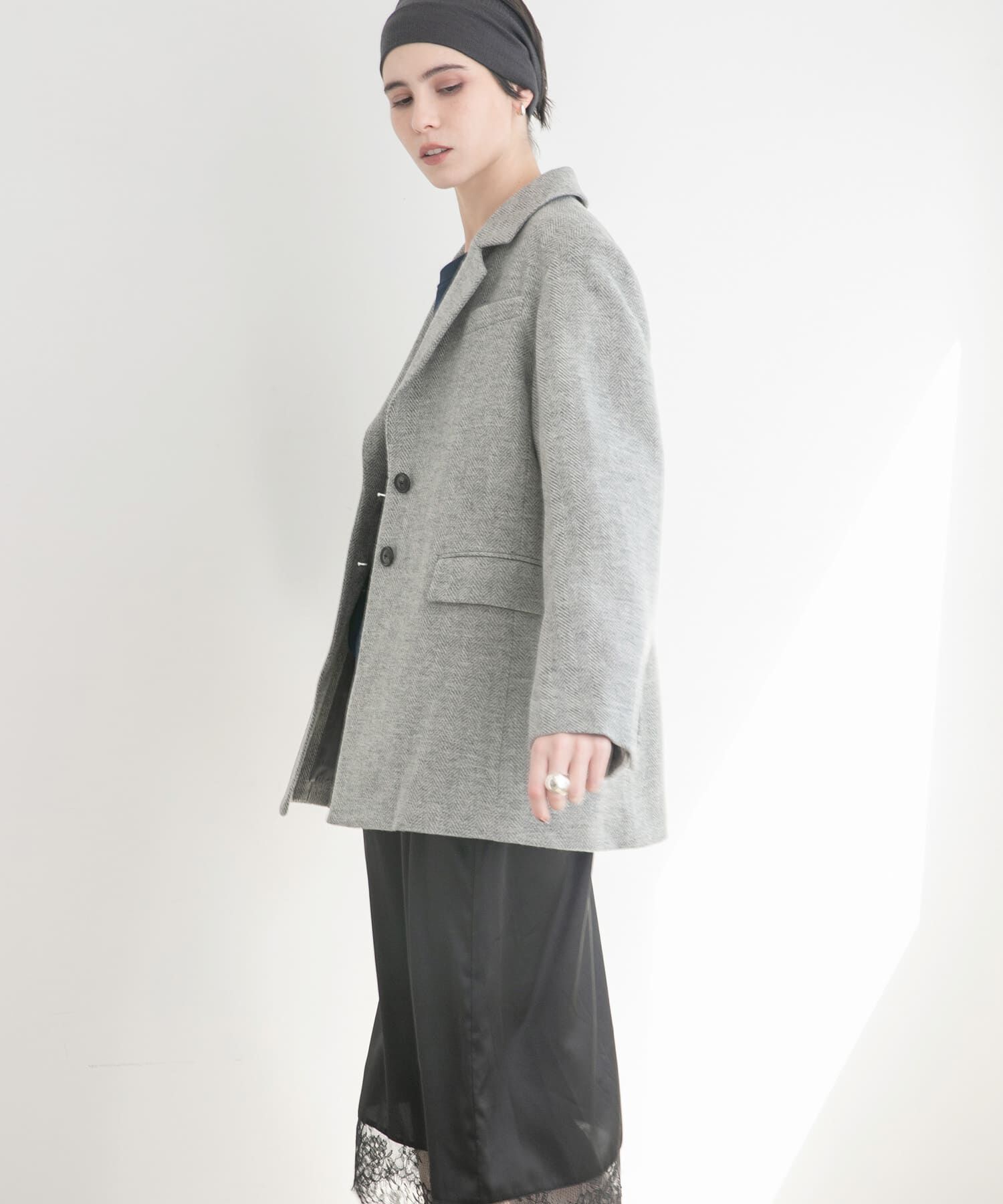 URBAN RESEARCH「ブリティッシュウールツイードジャケット」|ノーカラーコート|