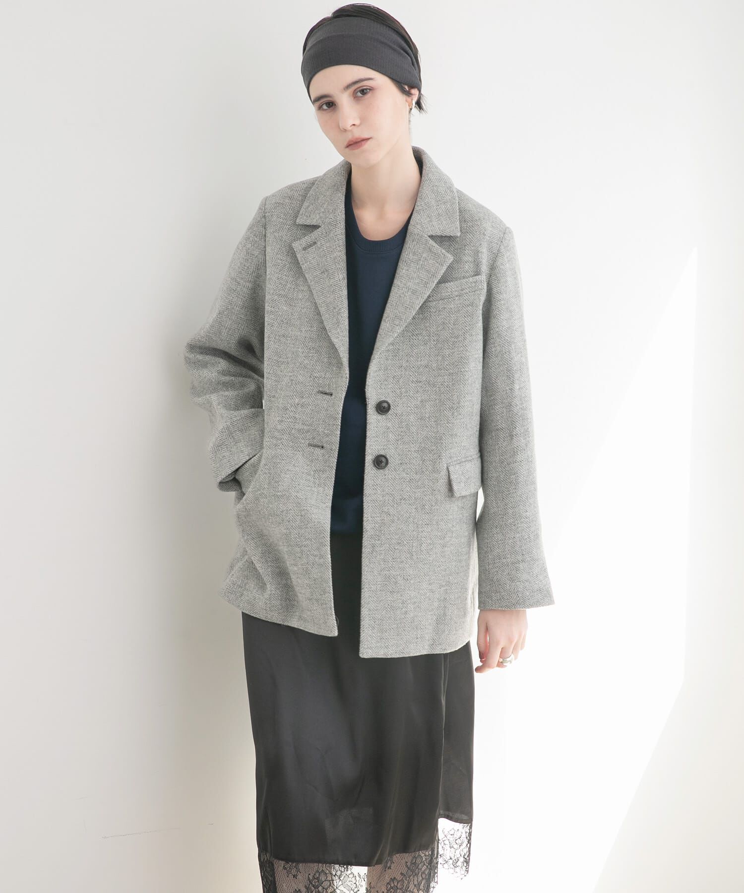 URBAN RESEARCH「ブリティッシュウールツイードジャケット」|ノーカラーコート|