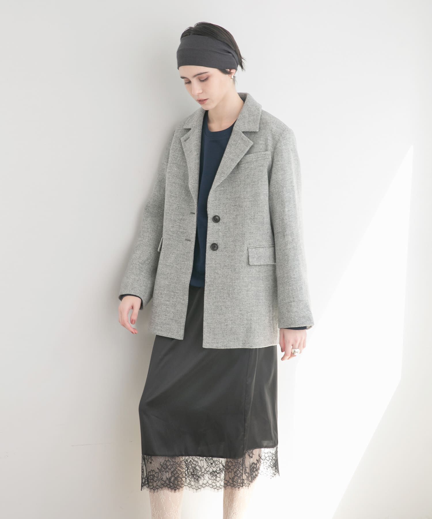 URBAN RESEARCH「ブリティッシュウールツイードジャケット」|ノーカラーコート|