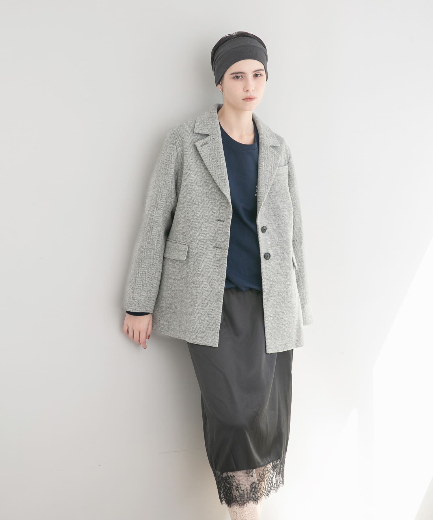 URBAN RESEARCH「ブリティッシュウールツイードジャケット」|ノーカラーコート|