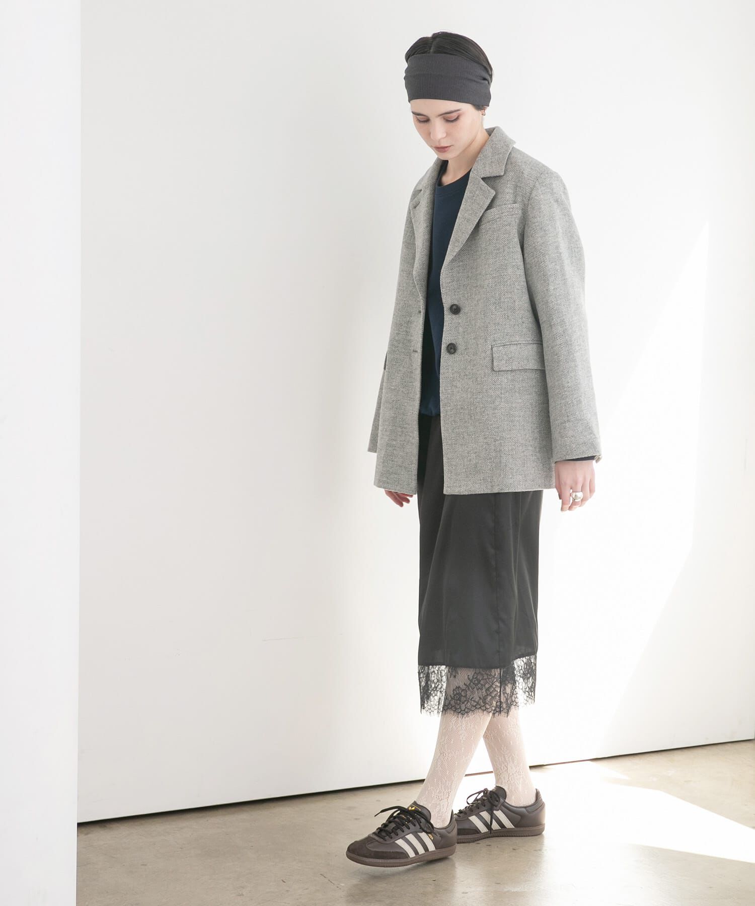 URBAN RESEARCH「ブリティッシュウールツイードジャケット」|ノーカラーコート|