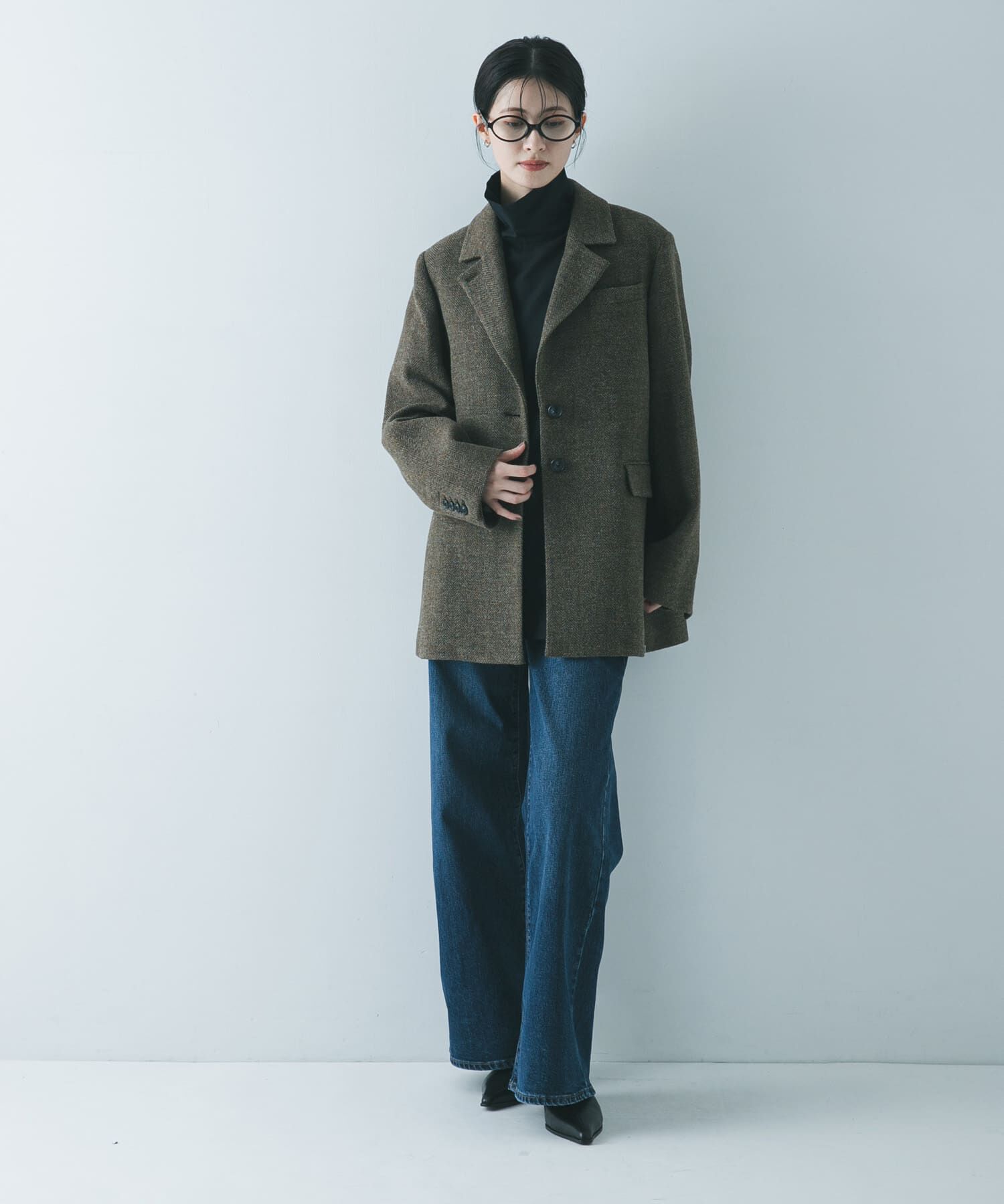 URBAN RESEARCH「ブリティッシュウールツイードジャケット」|ノーカラーコート|