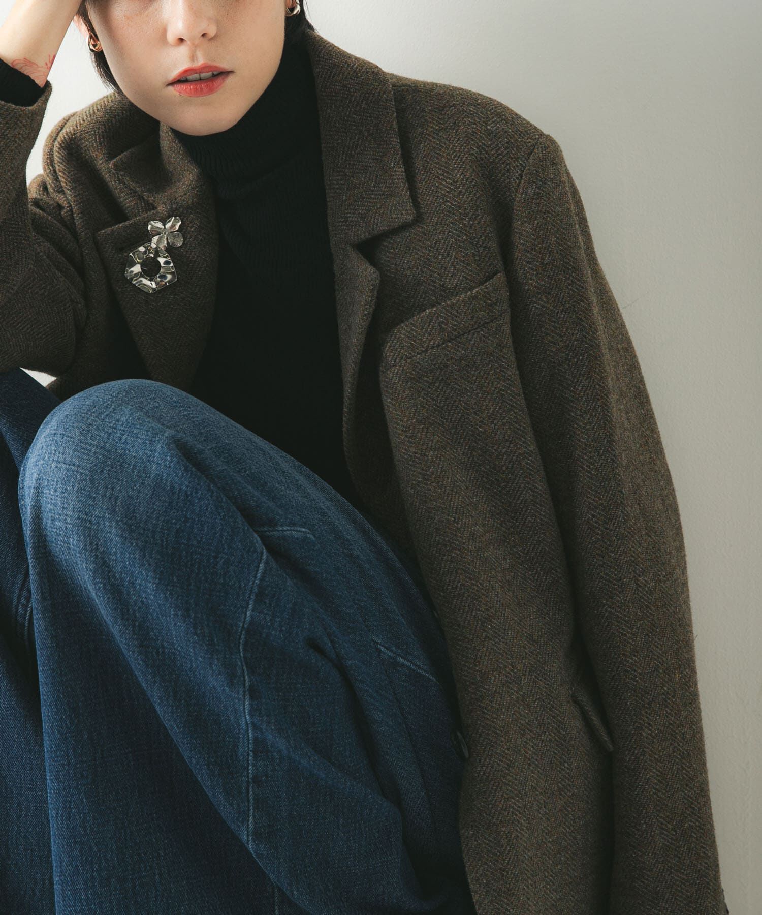 URBAN RESEARCH「ブリティッシュウールツイードジャケット」|ノーカラーコート|