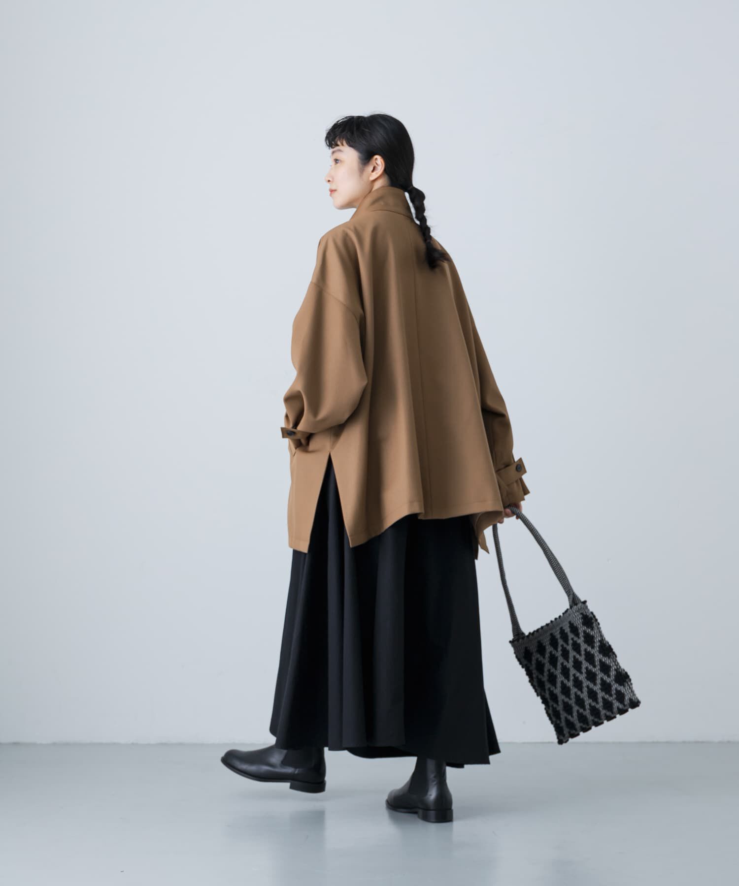 かぐれ「ウールスタンドカラーワイドコート」|ノーカラーコート|