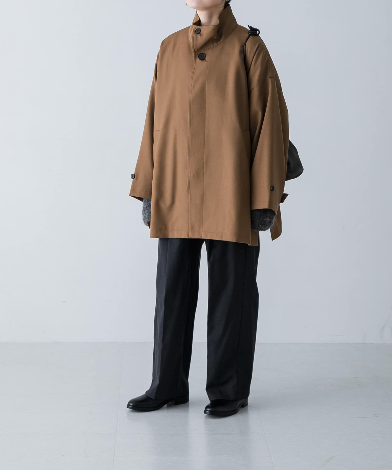 かぐれ「ウールスタンドカラーワイドコート」|ノーカラーコート|