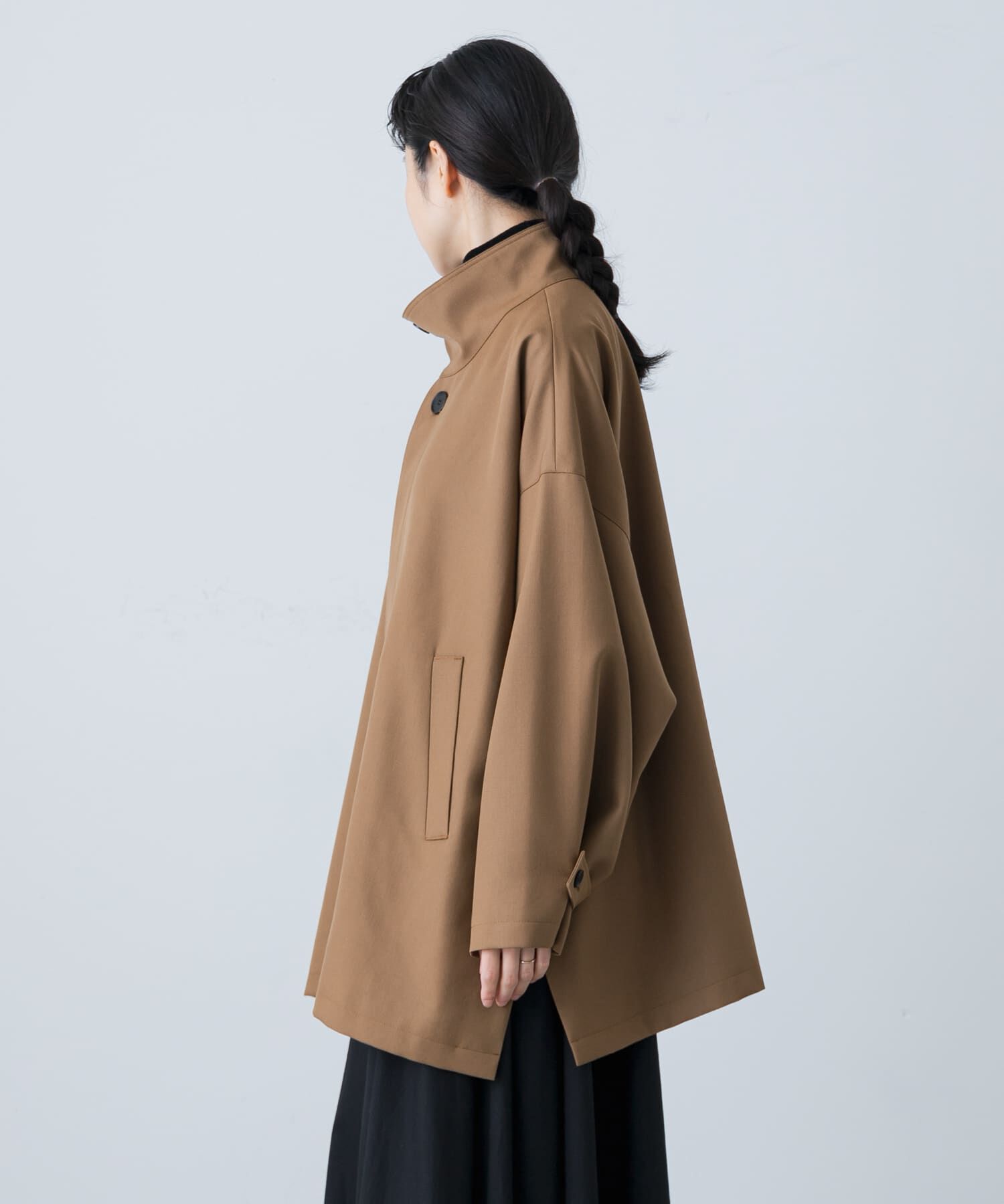 かぐれ「ウールスタンドカラーワイドコート」|ノーカラーコート|