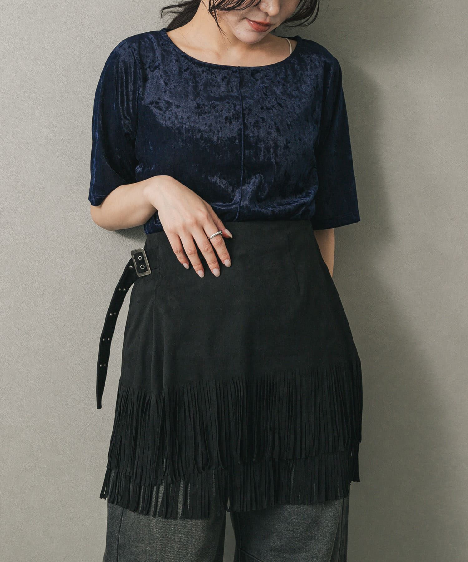 SENSE OF PLACE by URBAN RESEARCH「シアーベロアTシャツ(半袖)」|Tシャツ・カットソー|ネイビー