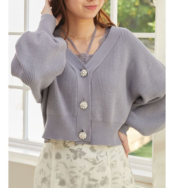 MAJESTICLEGON「ビジュー釦ショートカーディガン」|カーディガン|