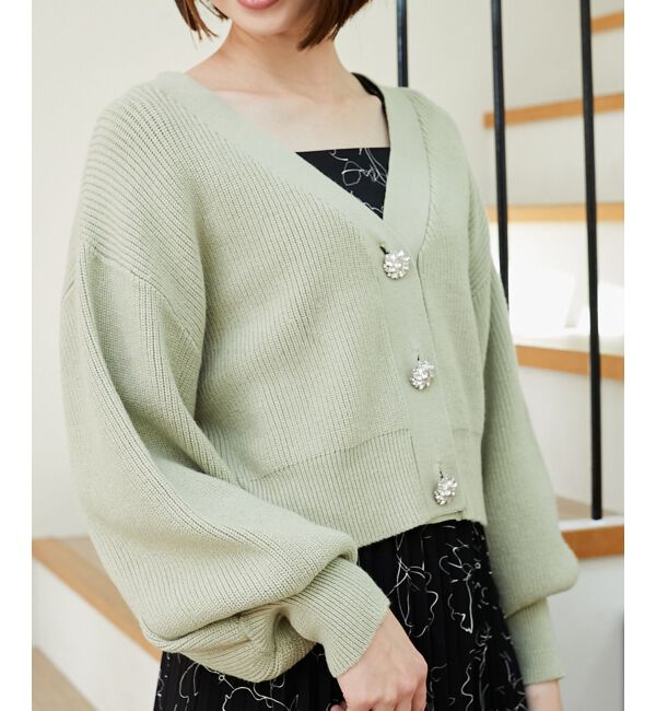 MAJESTICLEGON「ビジュー釦ショートカーディガン」|カーディガン|