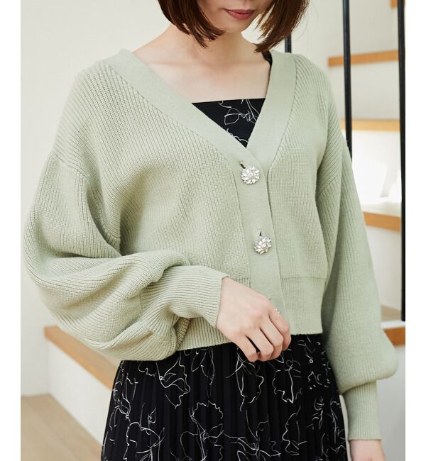 MAJESTICLEGON「ビジュー釦ショートカーディガン」|カーディガン|