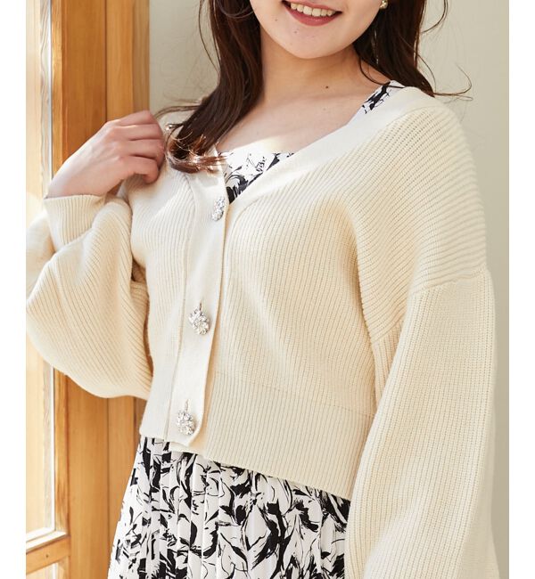 MAJESTICLEGON「ビジュー釦ショートカーディガン」|カーディガン|