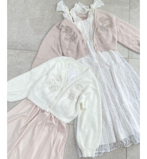 MAJESTICLEGON「キラキラビーズ刺繍シャギーカーデ」|カーディガン|アイボリー