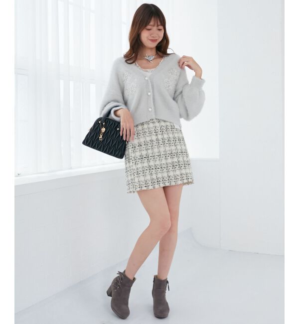 MAJESTICLEGON「キラキラビーズ刺繍シャギーカーデ」|カーディガン|