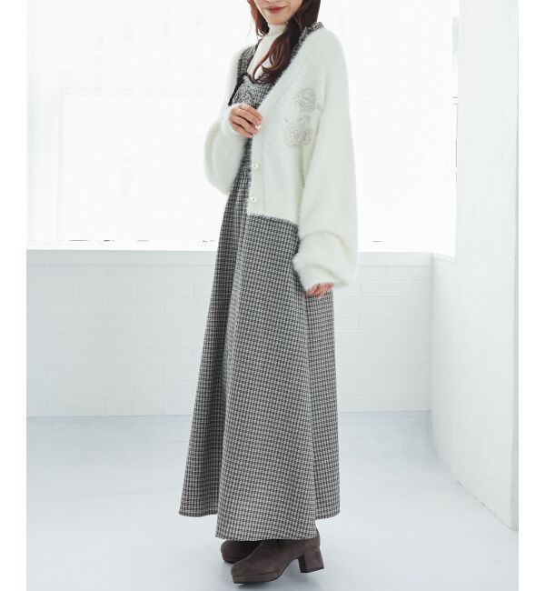 MAJESTICLEGON「キラキラビーズ刺繍シャギーカーデ」|カーディガン|