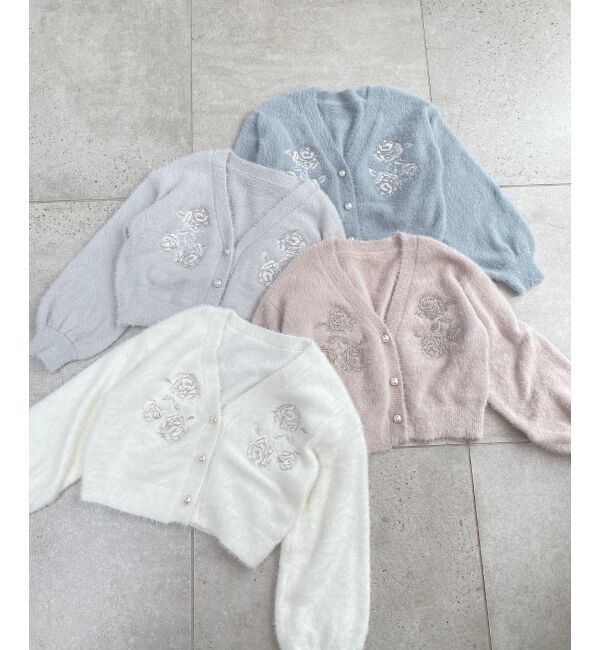 MAJESTICLEGON「キラキラビーズ刺繍シャギーカーデ」|カーディガン|