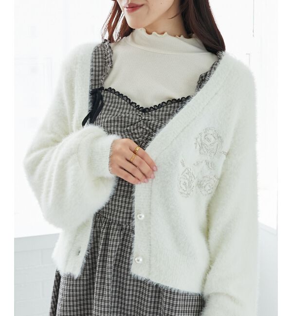 MAJESTICLEGON「キラキラビーズ刺繍シャギーカーデ」|カーディガン|