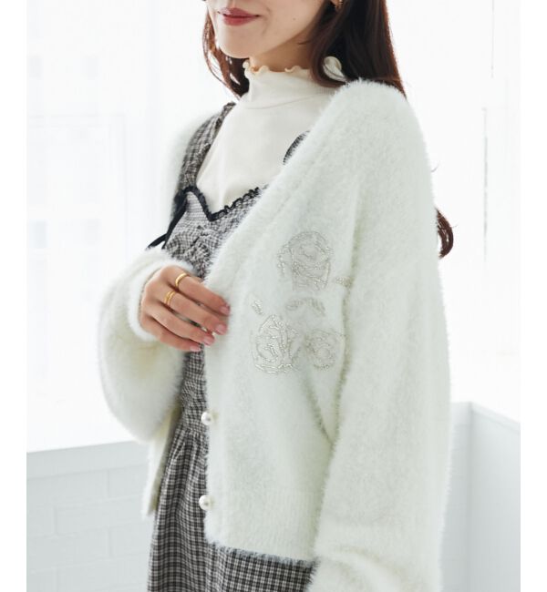 MAJESTICLEGON「キラキラビーズ刺繍シャギーカーデ」|カーディガン|