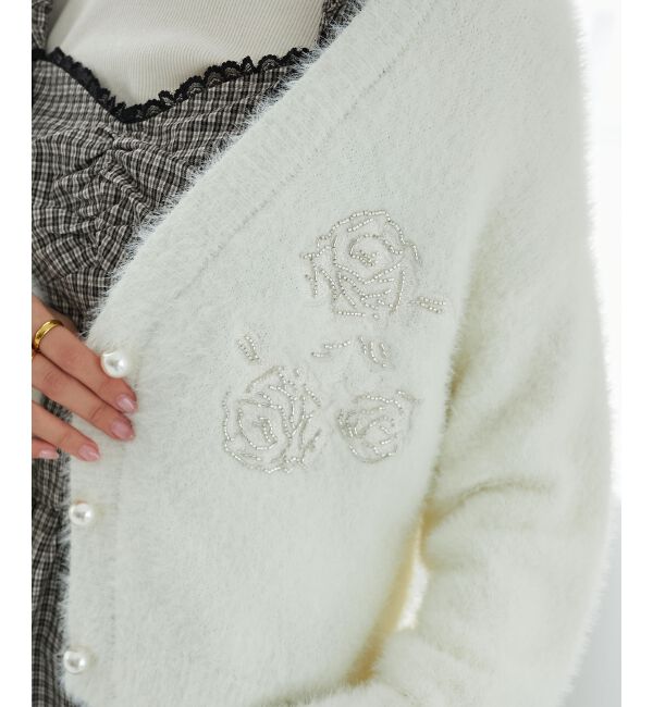 MAJESTICLEGON「キラキラビーズ刺繍シャギーカーデ」|カーディガン|