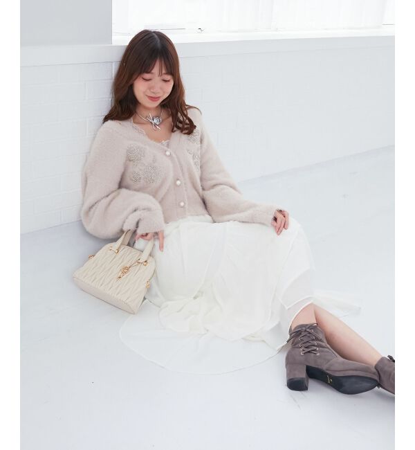 MAJESTICLEGON「キラキラビーズ刺繍シャギーカーデ」|カーディガン|